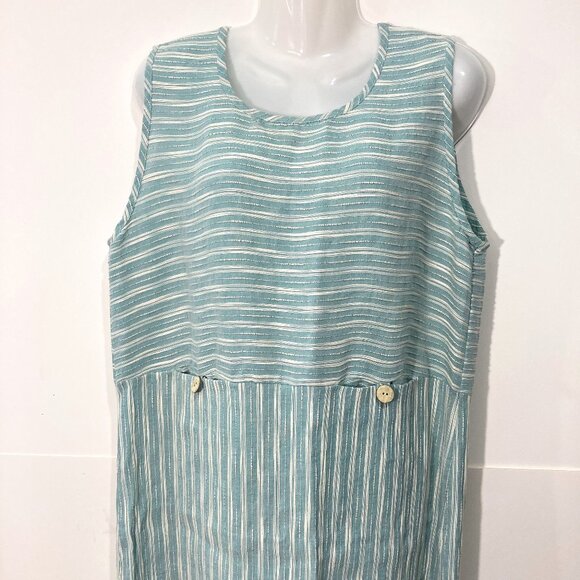 Vintage Cynthia Max Relax Linen Blend Maxi Dress Sleeveless Pocket Slit Green L - Picture 3 of 11